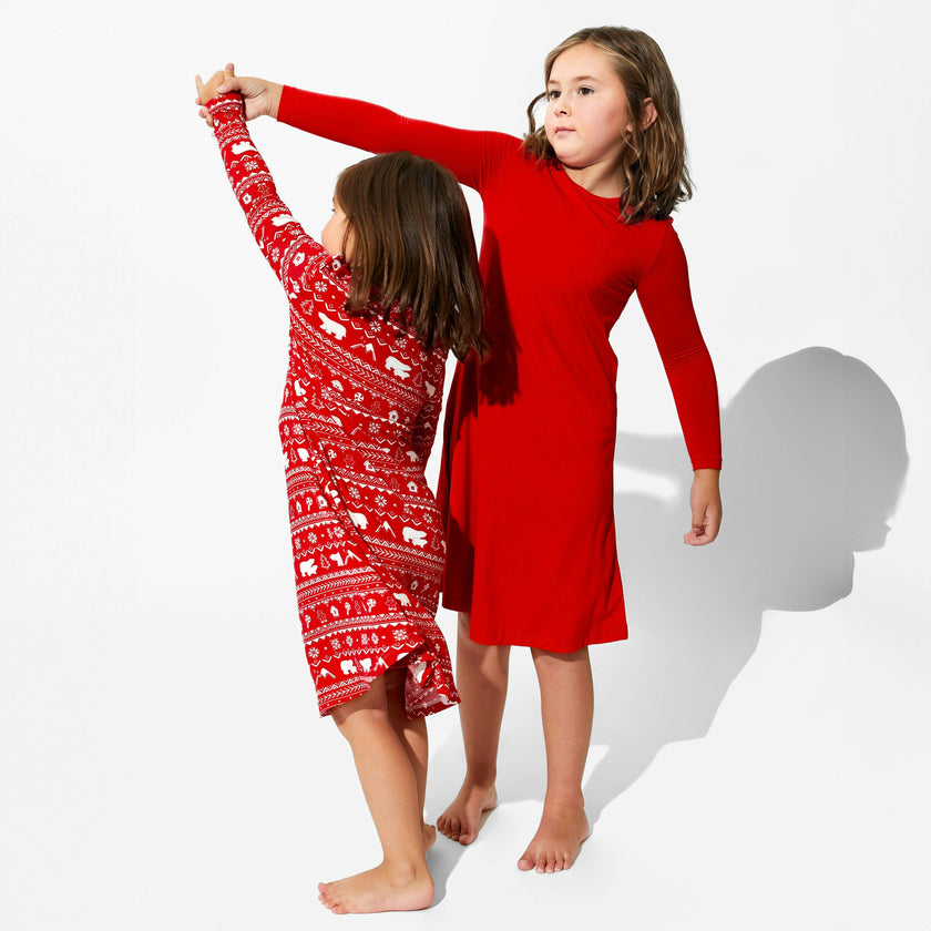 Polar Isle Red Bamboo Girls' Long Sleeve Dress