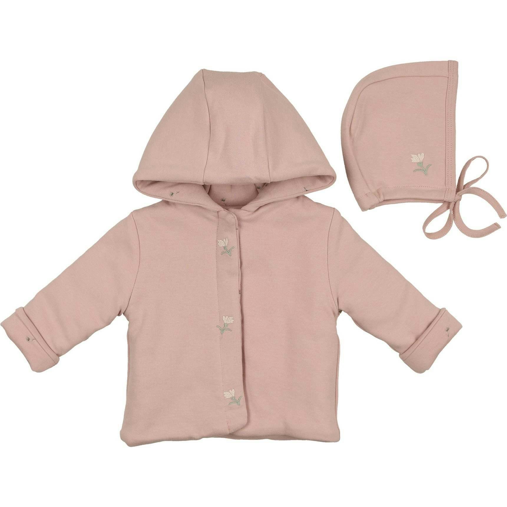 Plush Print Girls' Jacket & Hat Set Ivory & Pink