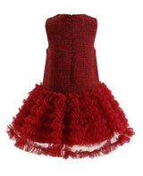 Red Tweed & Tulle Ruffle Dress