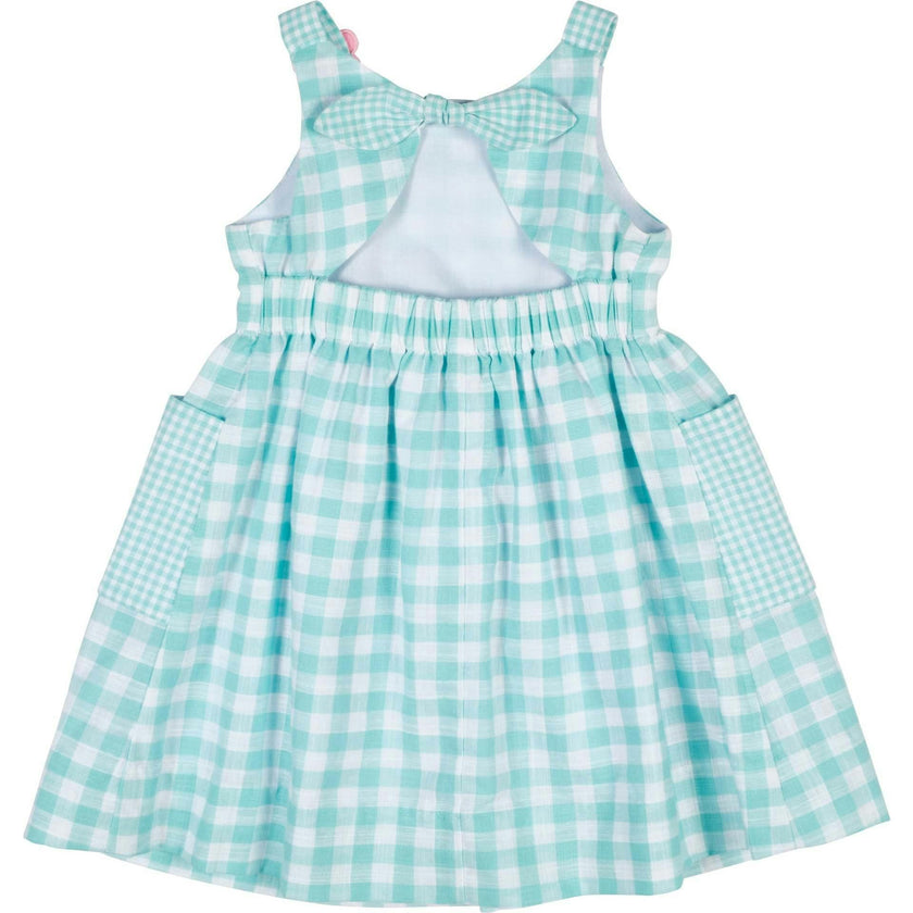 Gingham Linen-Look Dress With Flowers
