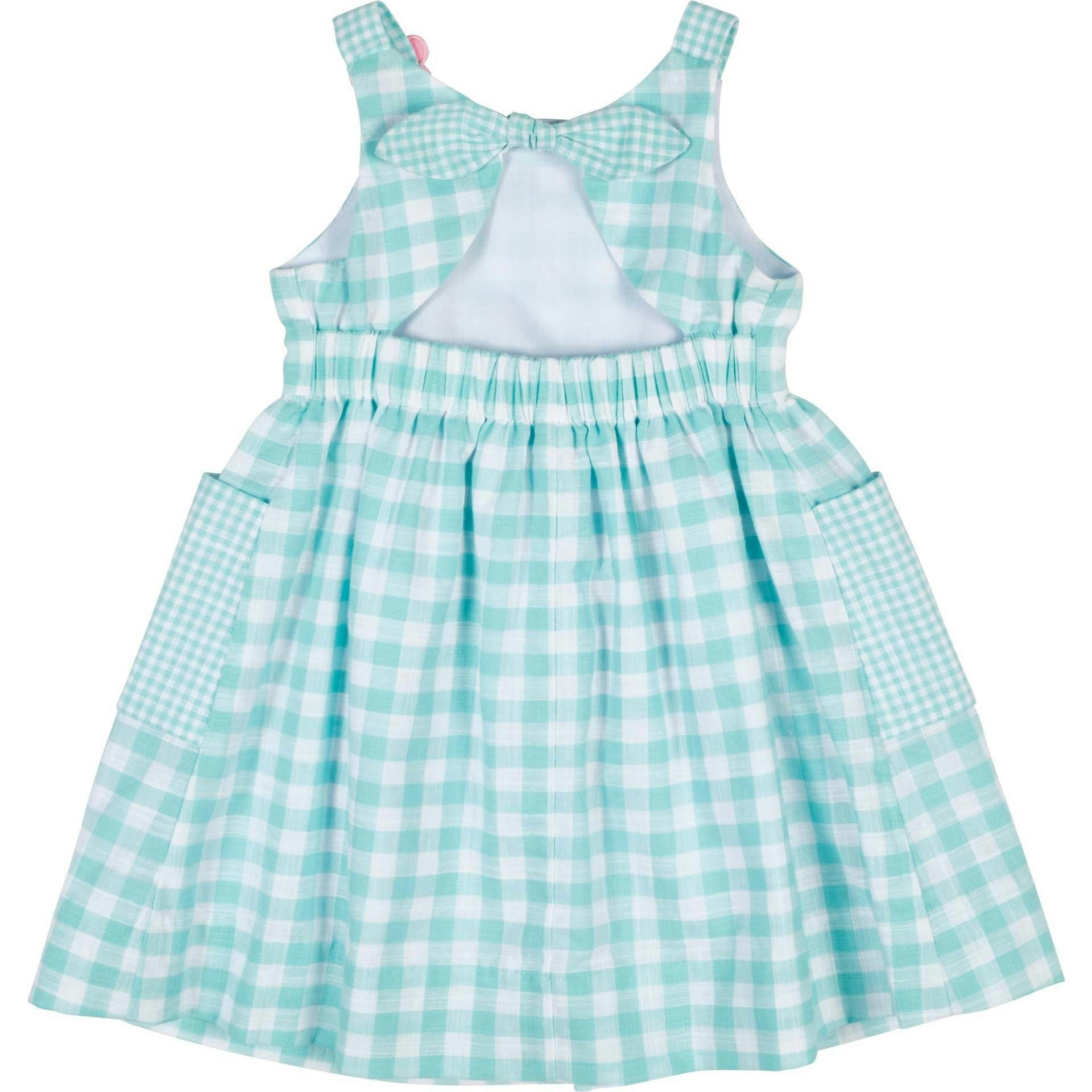 Gingham Linen-Look Dress With Flowers