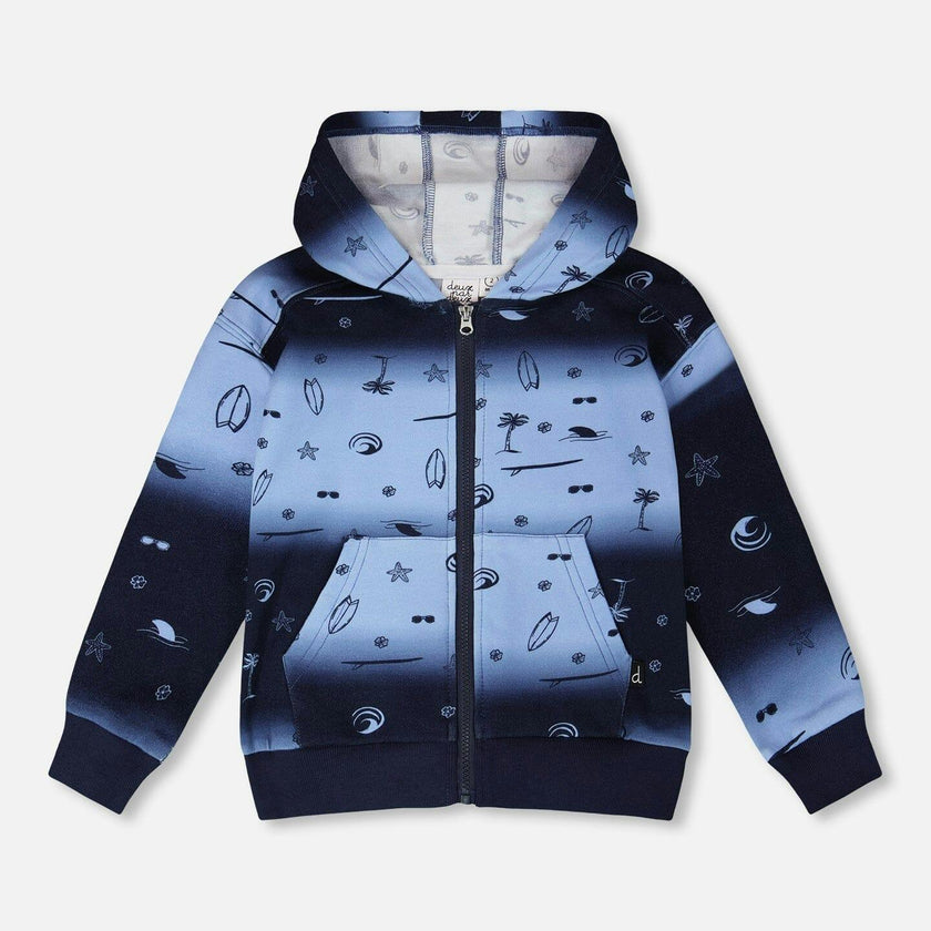 Hooded French Terry Cardigan Blue Gradient