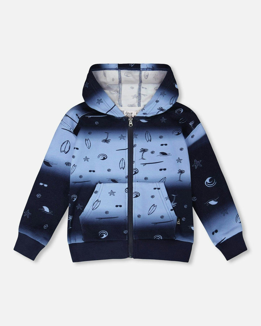 Hooded French Terry Cardigan Blue Gradient