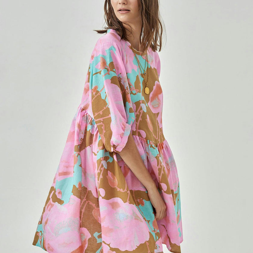 Alcala Linen Dress - Aquarela