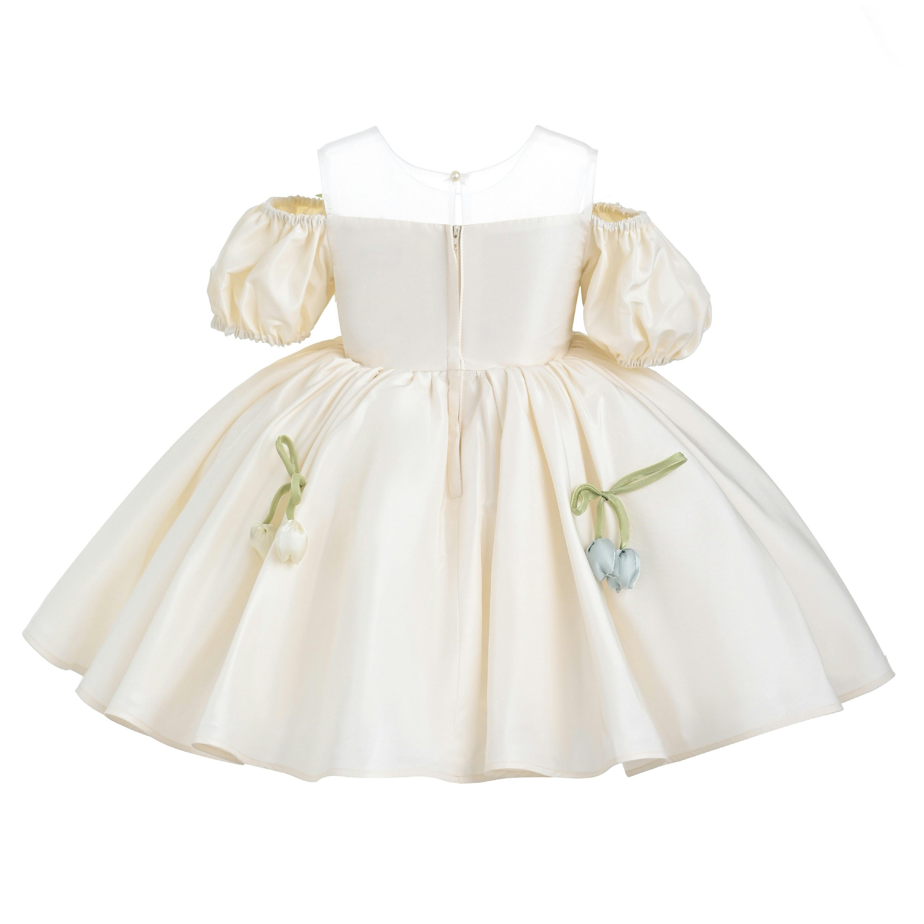 Ivory Zafira Puff-Sleeve Occasion Dress