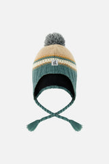 Baby Winter Peruvian Knit Hat with Pompom Beige and Green Jacquard
