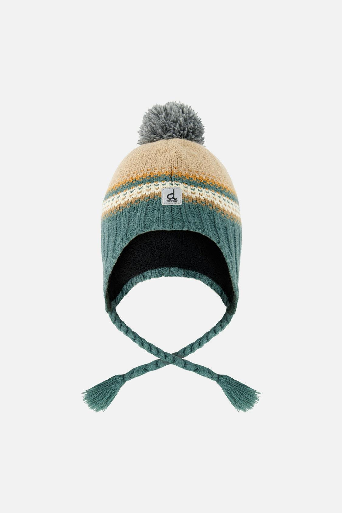 Baby Winter Peruvian Knit Hat with Pompom Beige and Green Jacquard