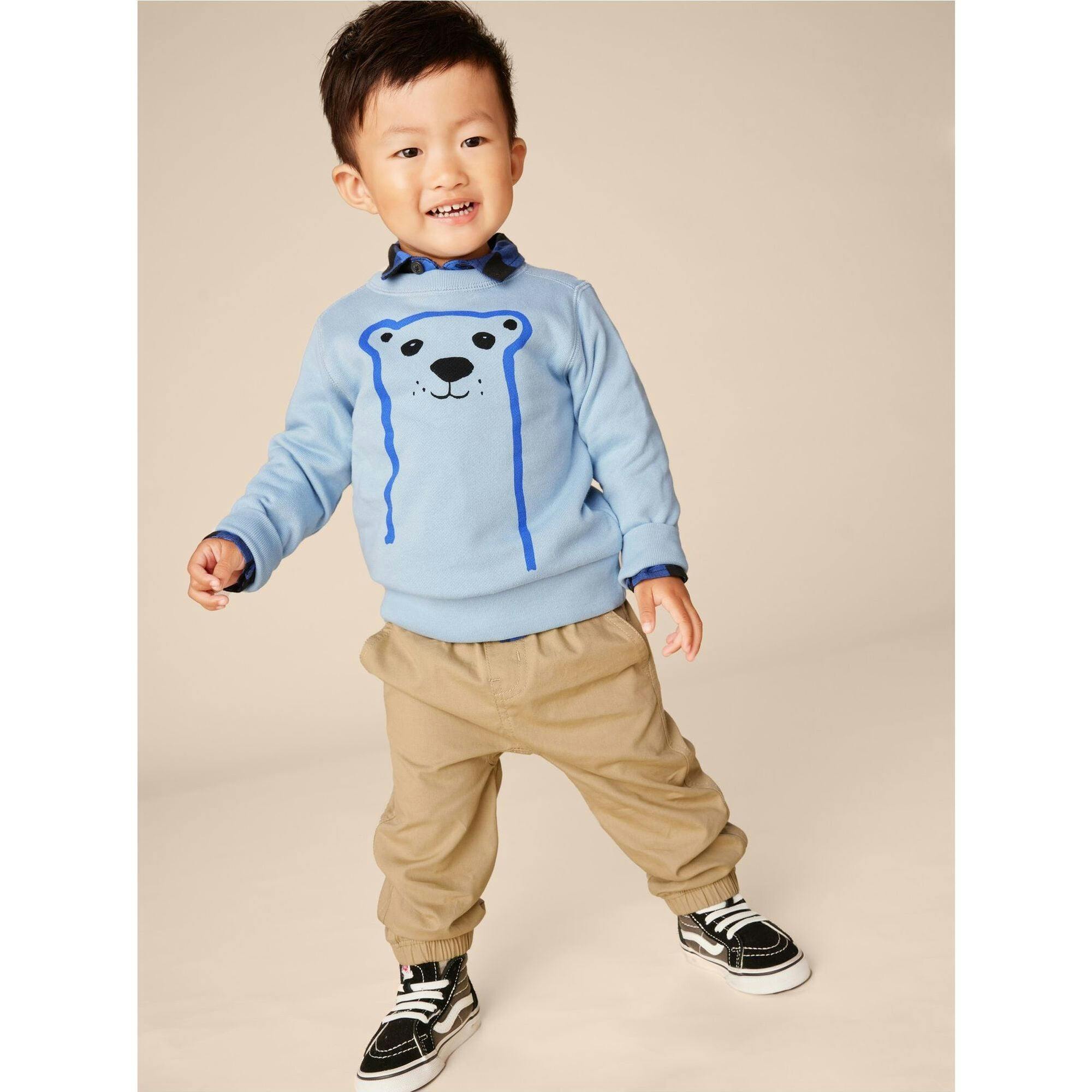 Babys Face Graphic Print Long Sleeve Popover, Blue