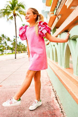 Pink Princess Ruffle Denim Dress