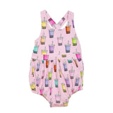 Cross Back Bubble Romper in Boba