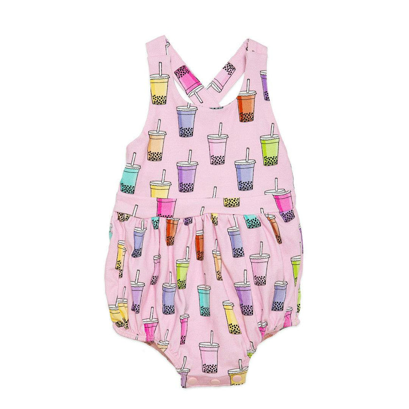 Cross Back Bubble Romper in Boba