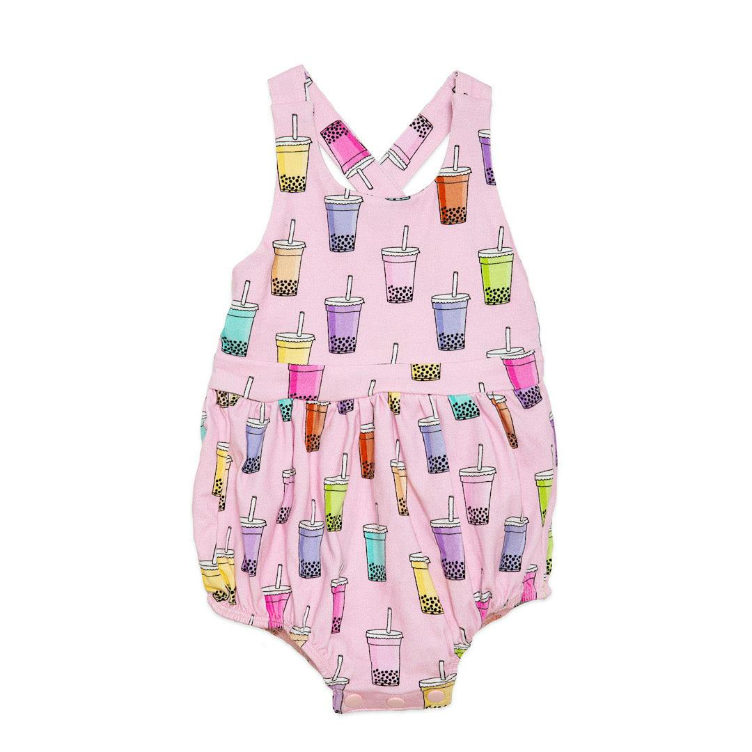 Cross Back Bubble Romper in Boba