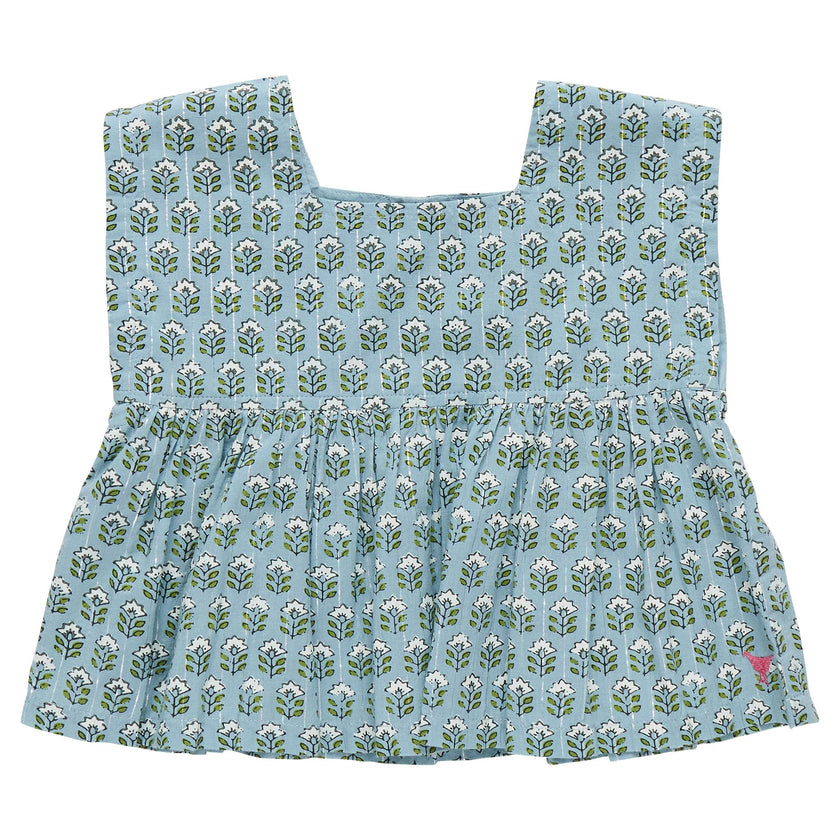 Girls Kamari Top - Blue Prairie Block Print