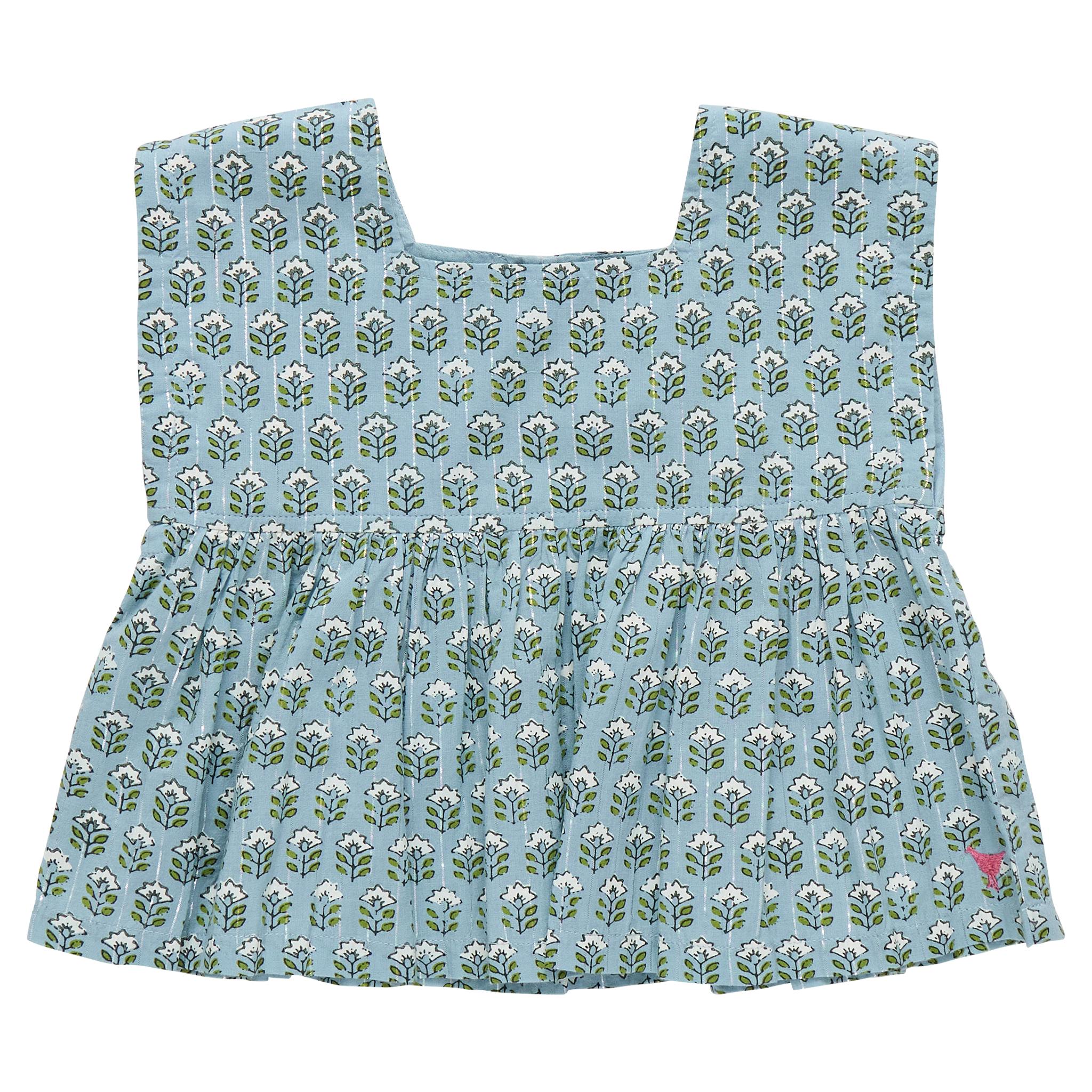 Girls Kamari Top - Blue Prairie Block Print