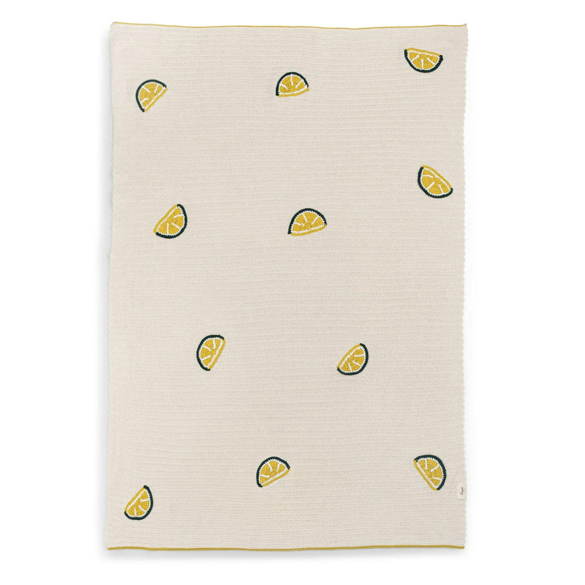 Clementine Lemon Embroidered Knit Baby Blanket