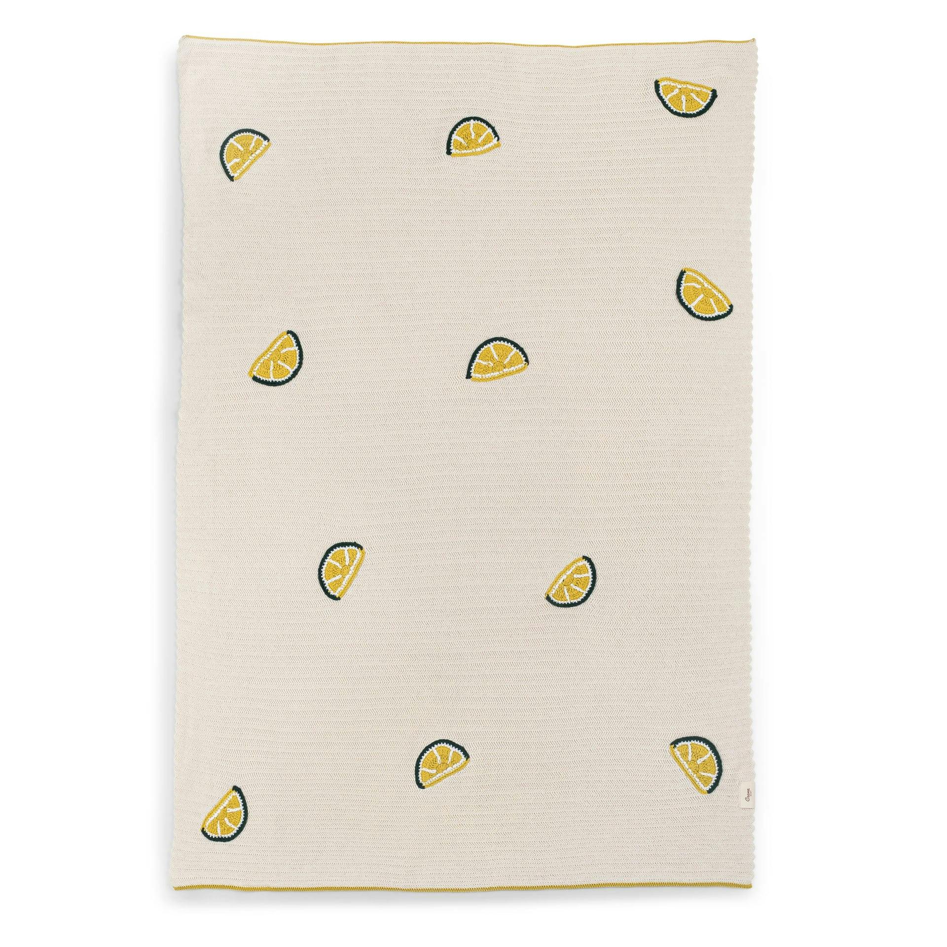 Clementine Lemon Embroidered Knit Baby Blanket