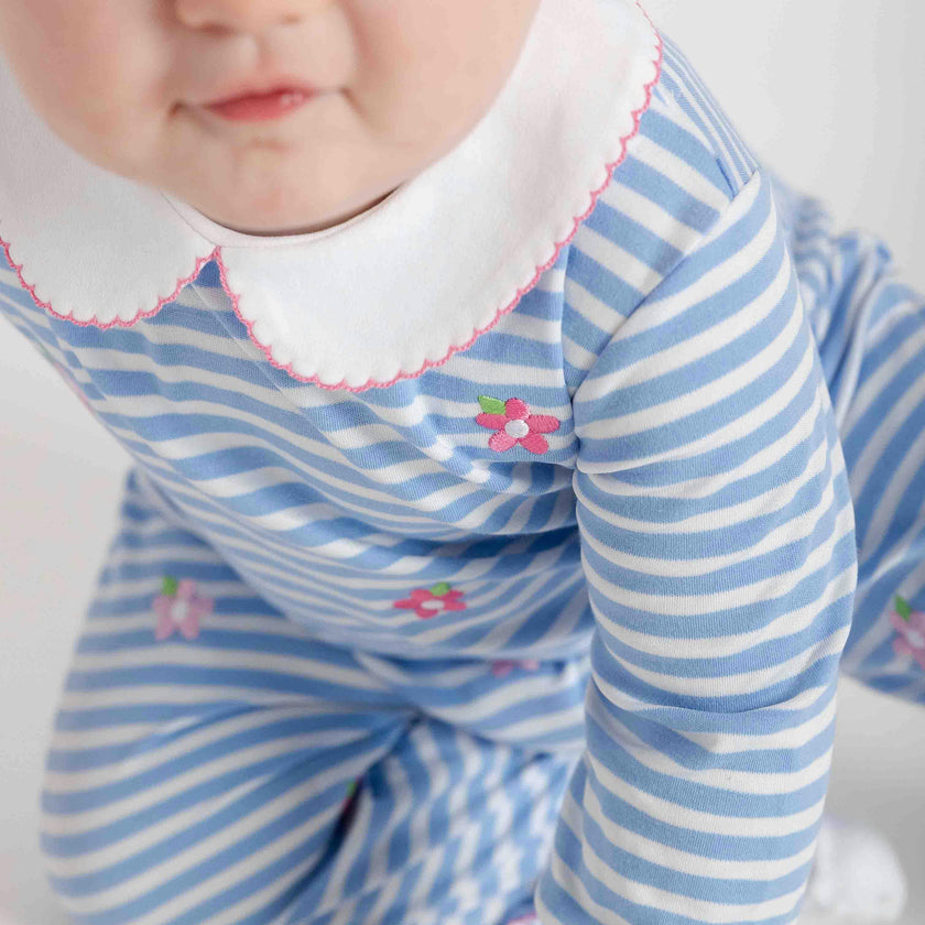 Stripe Knit Longall With Embroidered Flowers