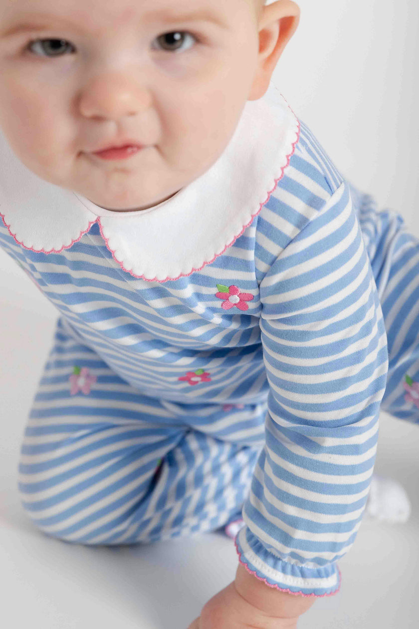 Stripe Knit Longall With Embroidered Flowers