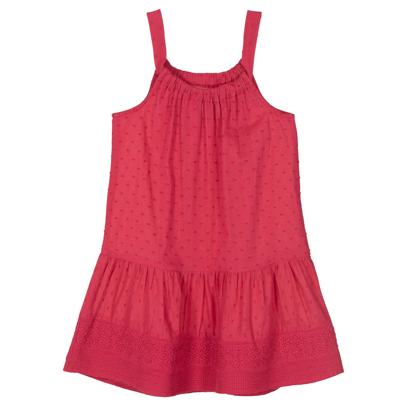 Pink Hibiscus Embroidered Summer Dress