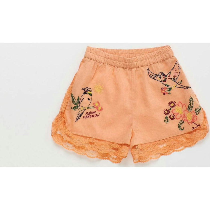 BIRDS EMBROIDERED SHORTS PEACH