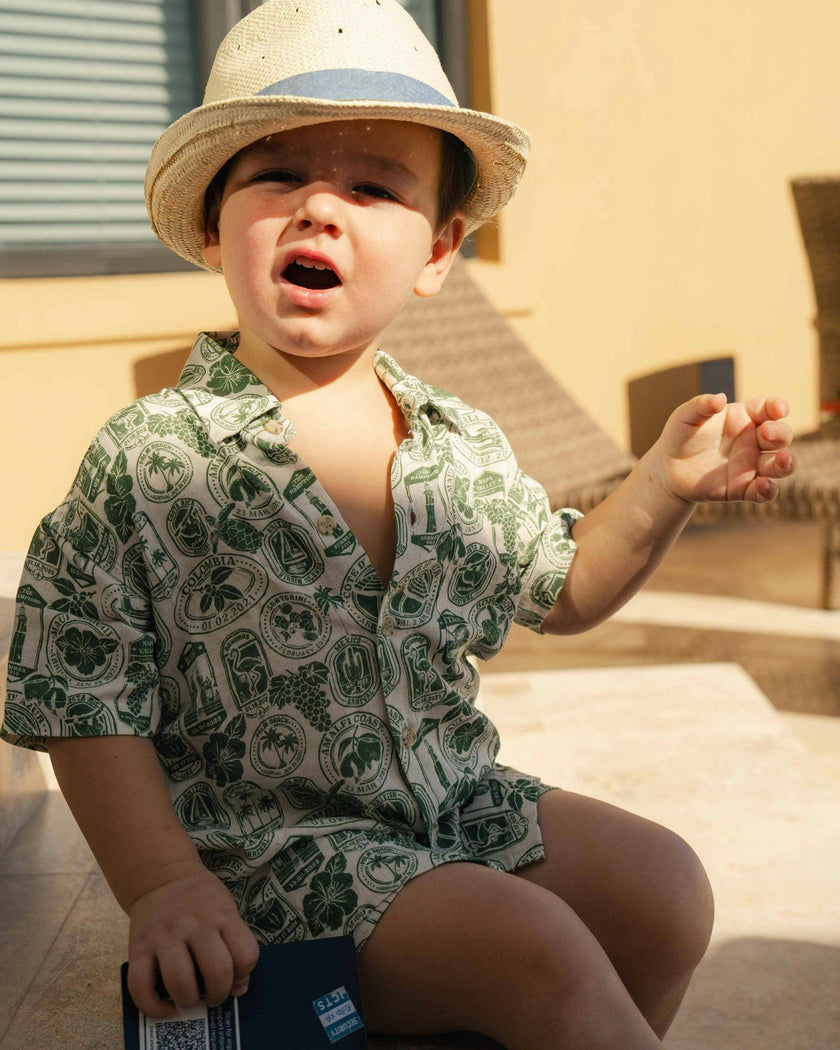 The Passport to Paradise - Boys Linen Passport Stamp Hawaiian Short