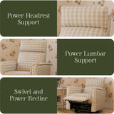 Willa Pro Power Glider Recliner w/ Power Lumbar in Tan Gingham