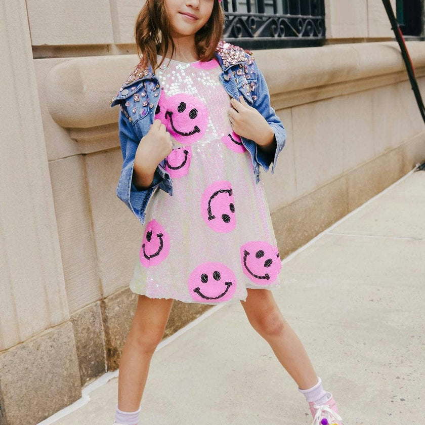 Pinkie Happy Emoji Short Puff Sleeve Dress
