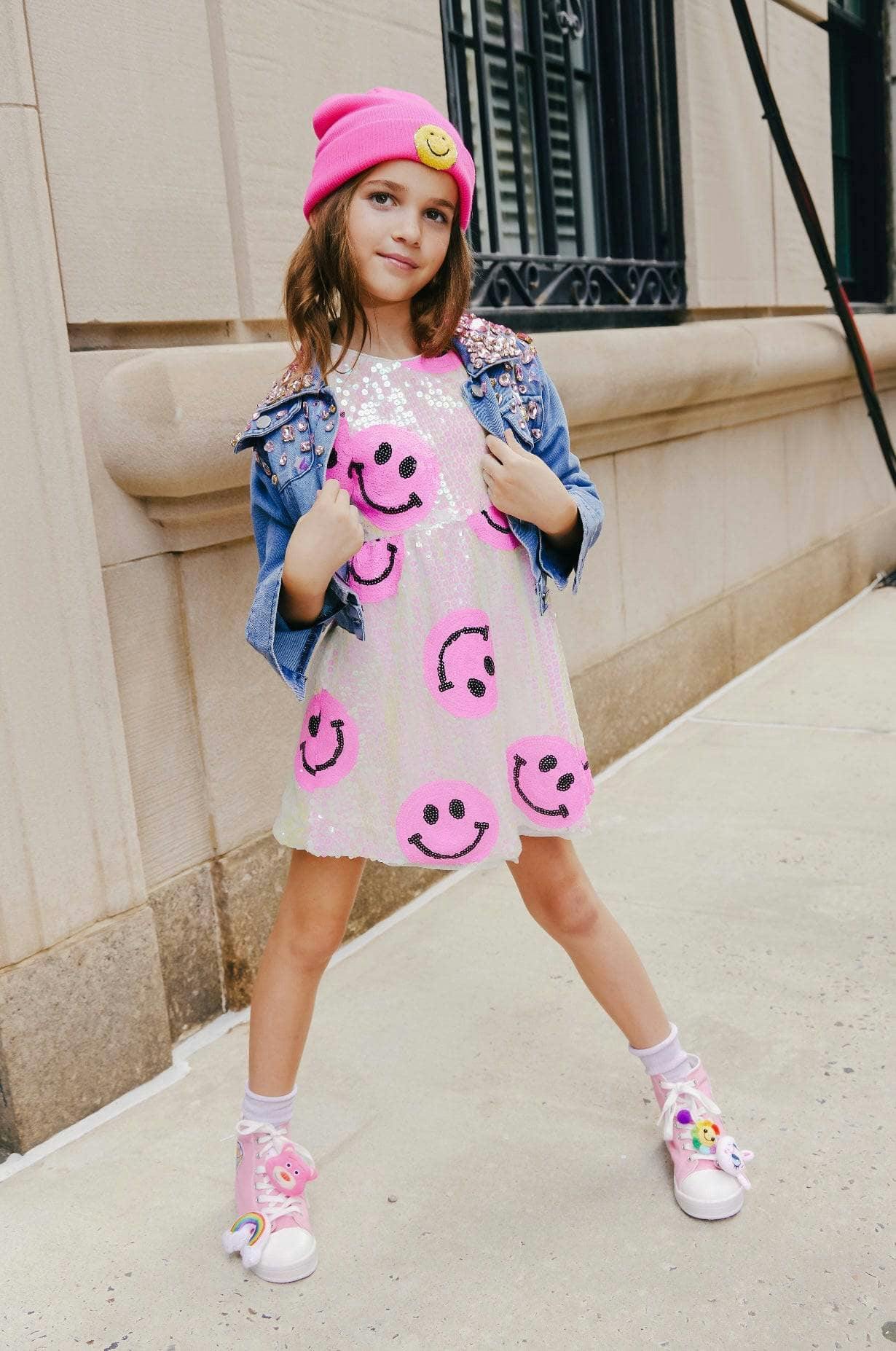 Pinkie Happy Emoji Short Puff Sleeve Dress