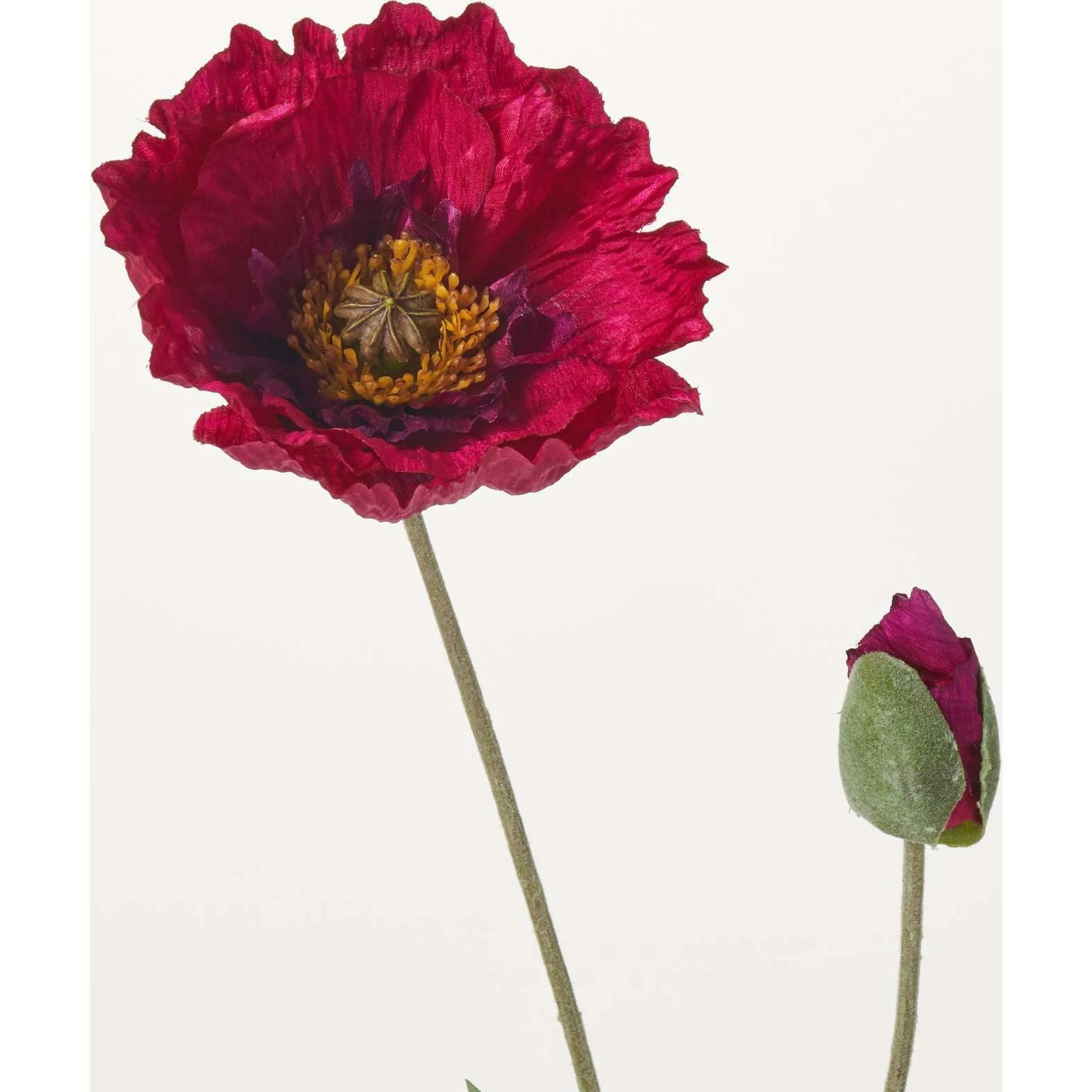 Magenta Pink Bloom & Bud Silk Poppy Spray Stem - 27