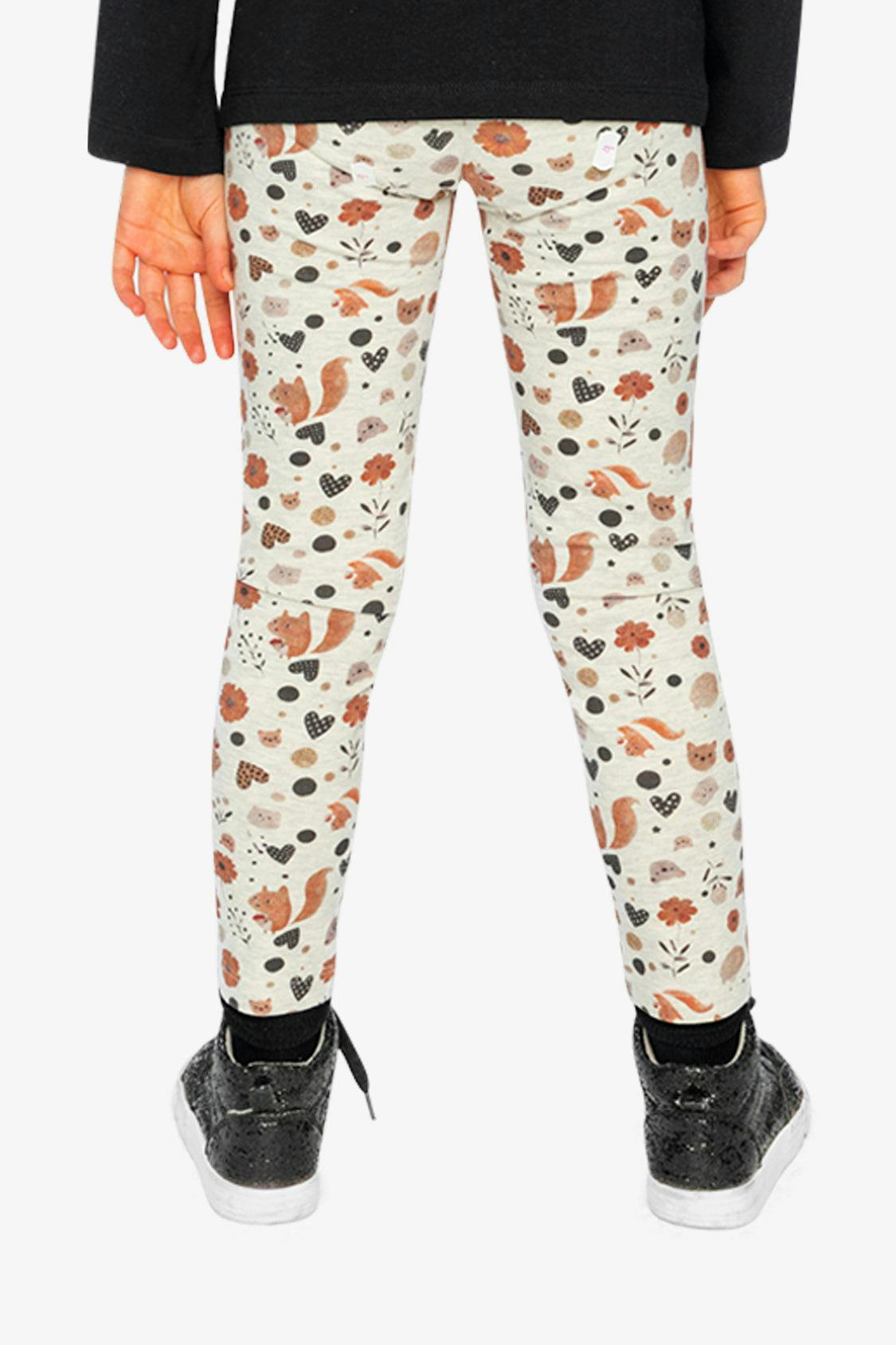 Organic Cotton Leggings Beige With Squirrel Print