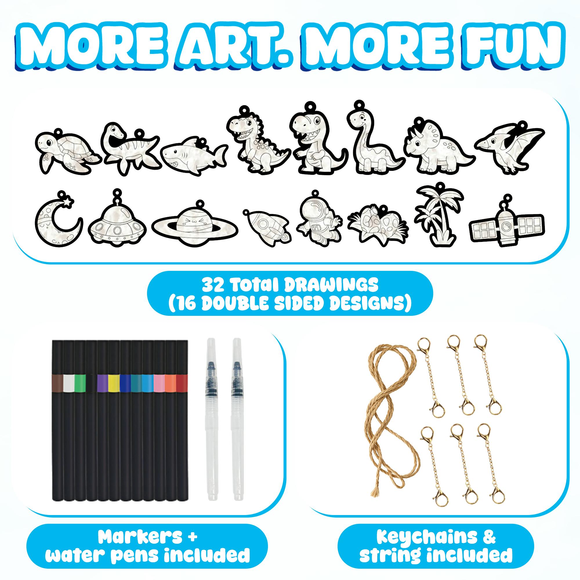 Aqua Fluffs Mess-Free 3D Art Kit for Kids Double-Sided Water-Activated Craft with Dinosaur & Space Designs, No Glue or Paint, Creative Activity Ages 3–8