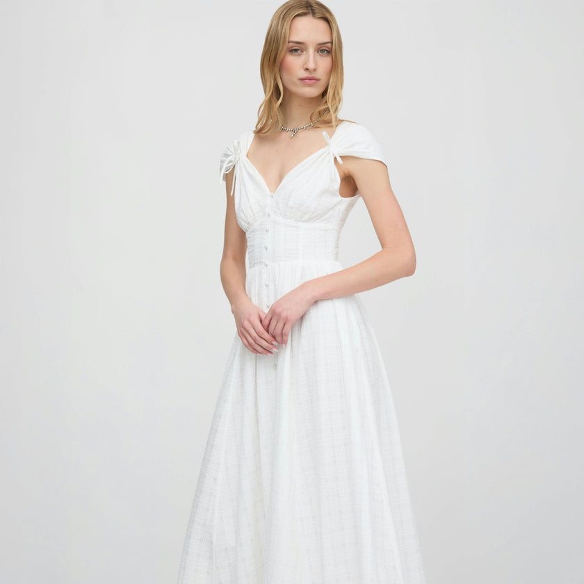 The Lucille Dress - White Crinkle Check