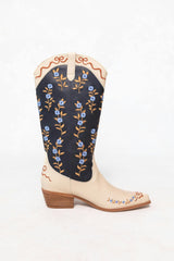 Rosemary Cowgirl Boots in Cream & Navy