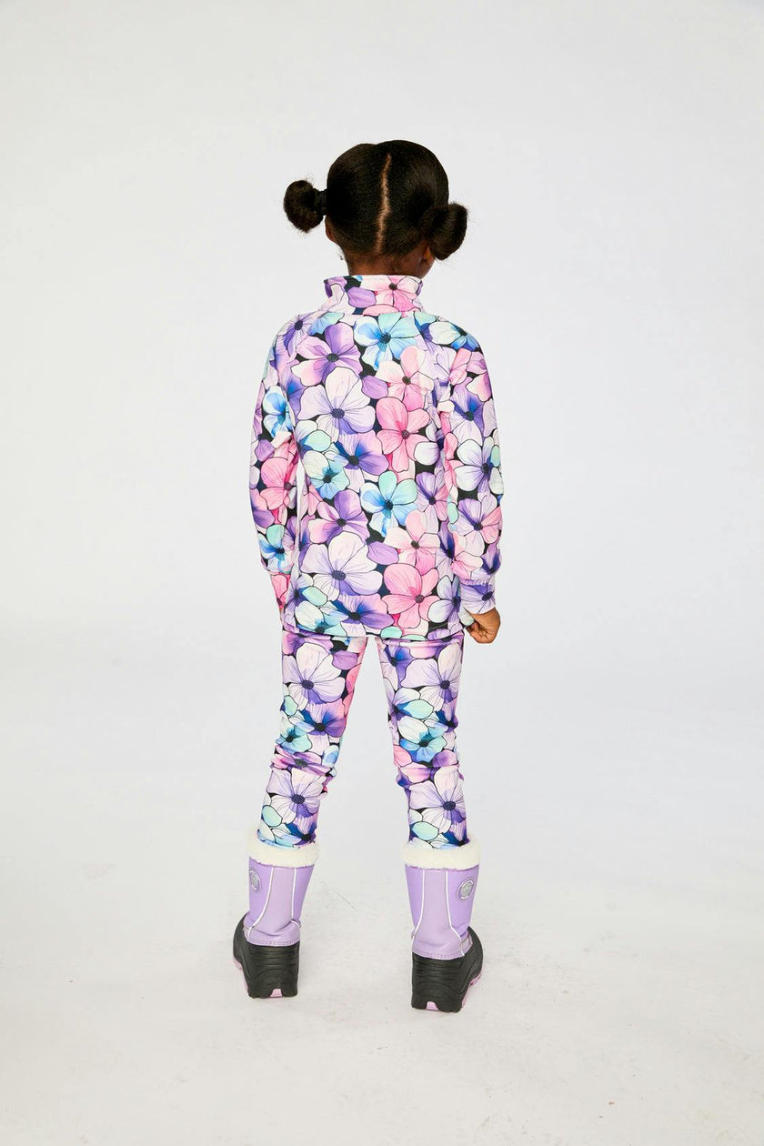 Two Piece Thermal Underwear Purple Floral Print