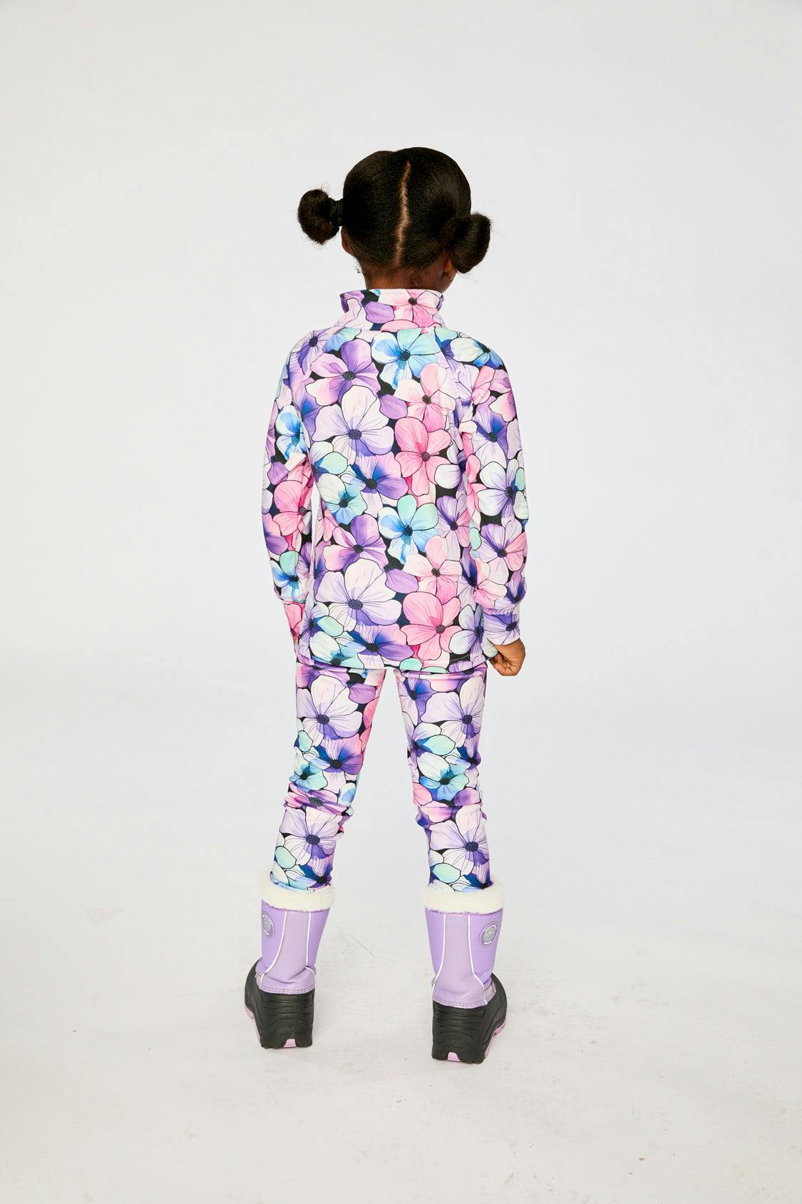 Two Piece Thermal Underwear Purple Floral Print