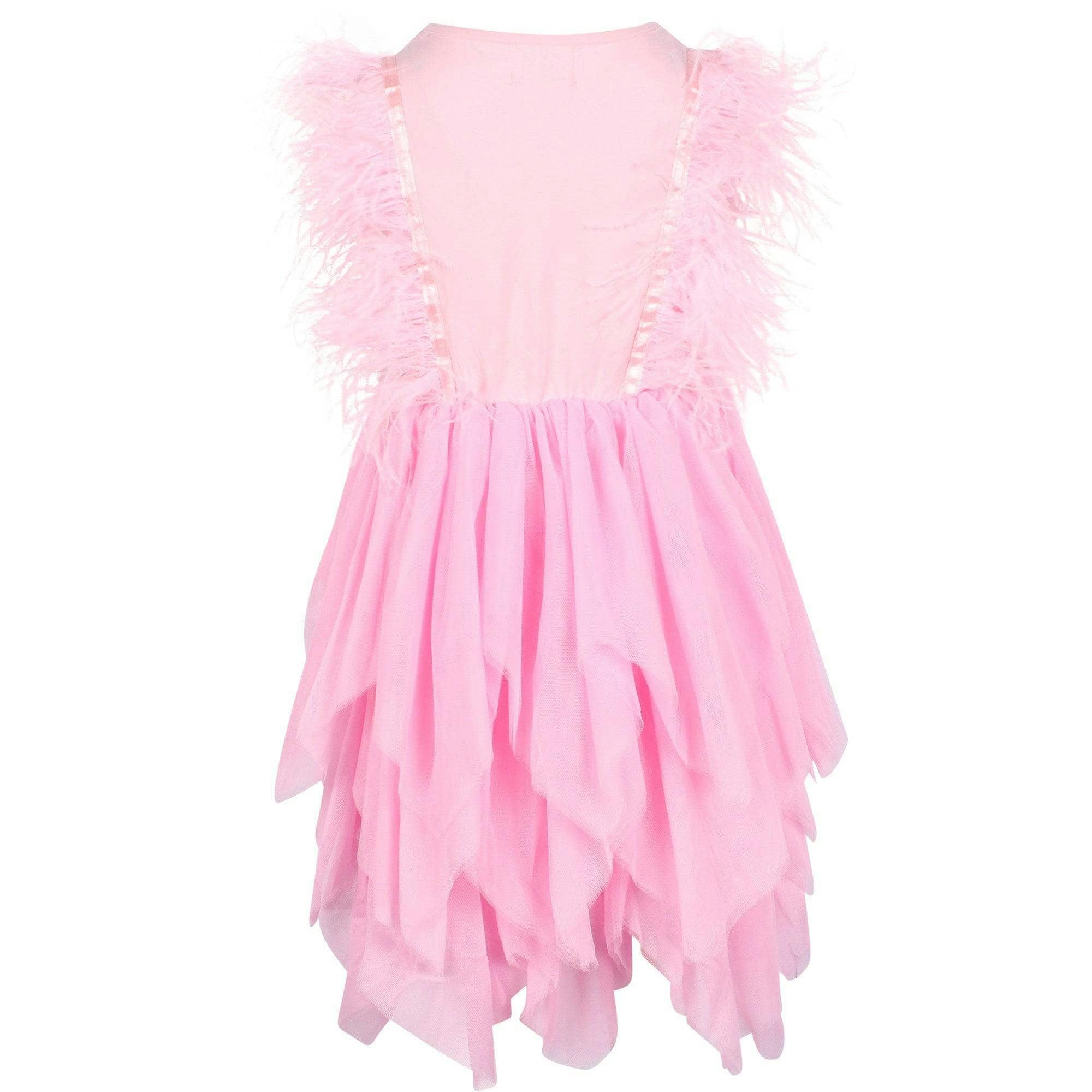 Gigi Feather Sleeve Tired Tulle Dress