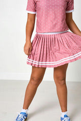 dusty pink polka dot pleated skort