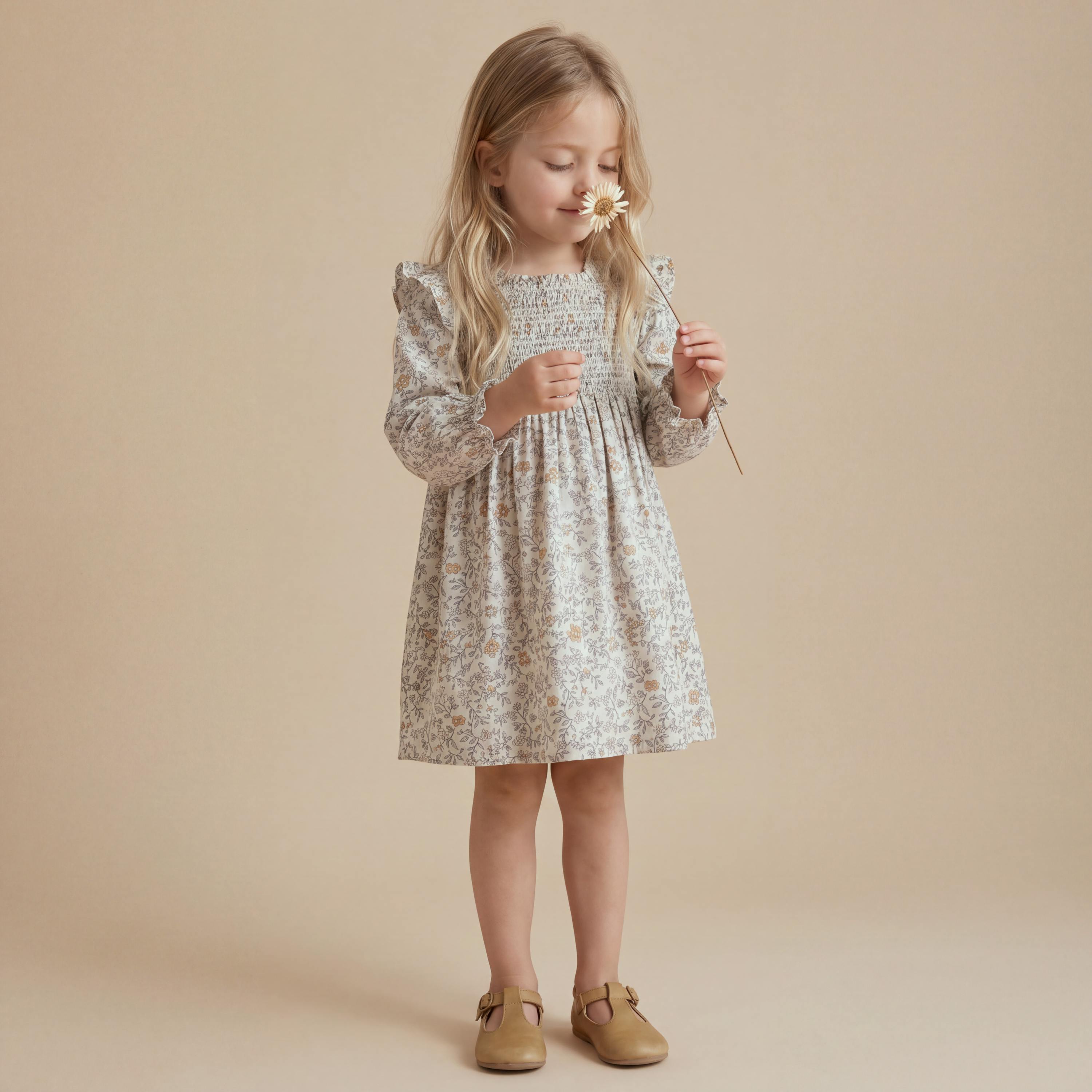 Organic Smocked Ruffle Dress - Ivy
