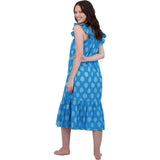 Eva Women's Ruffle Sundress Cerulean Blue Ikat, Blue