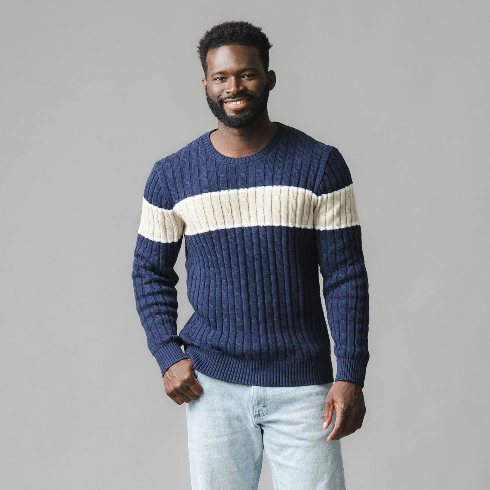 Organic Crew Neck Cable Sweater