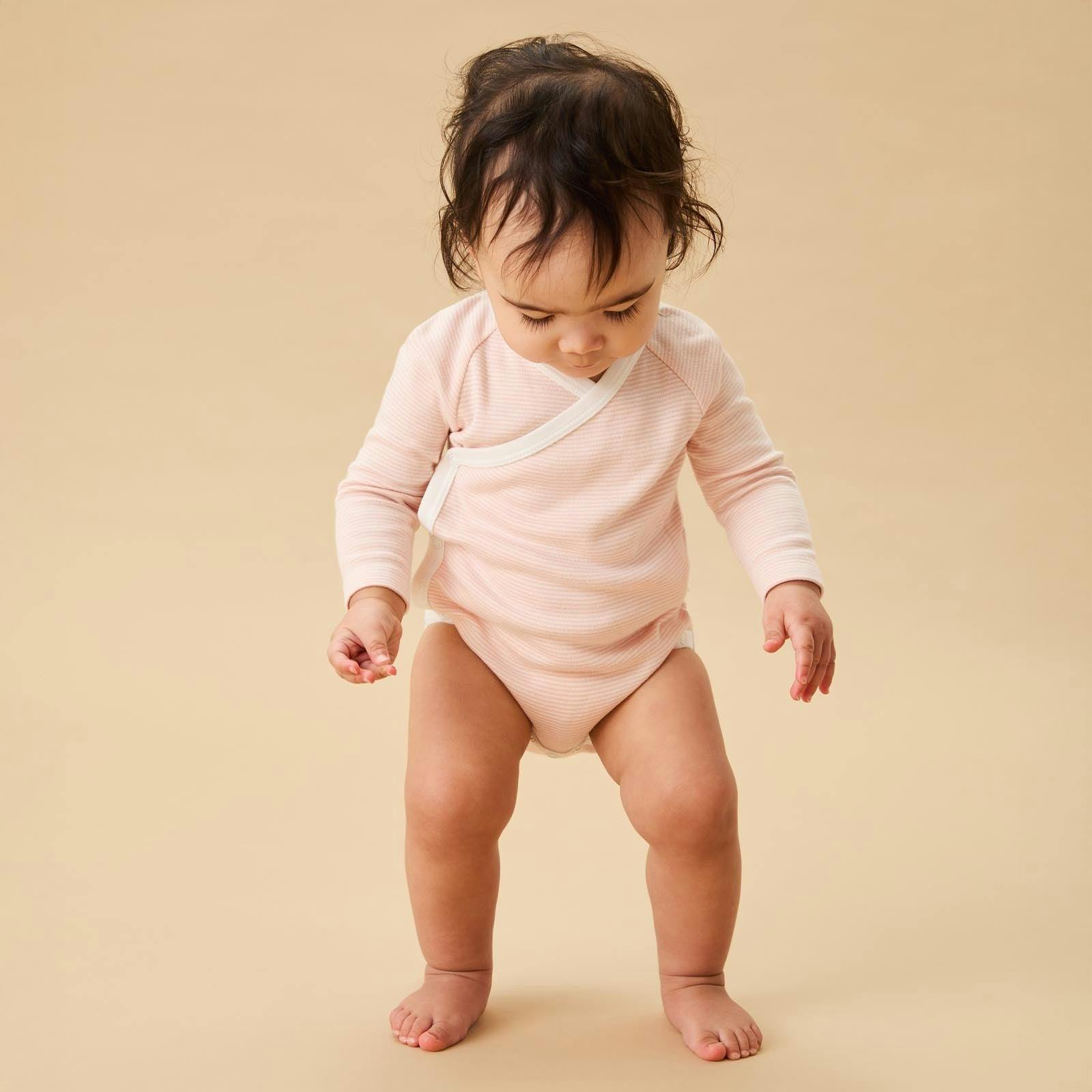 Long Sleeve Kimono Bodysuit - Blush Stripe