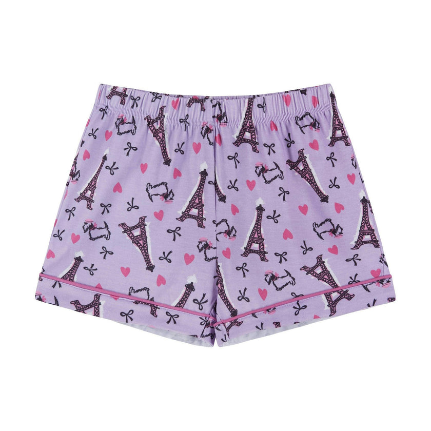 Girls Purple Print Pajama Set | Paris Hearts
