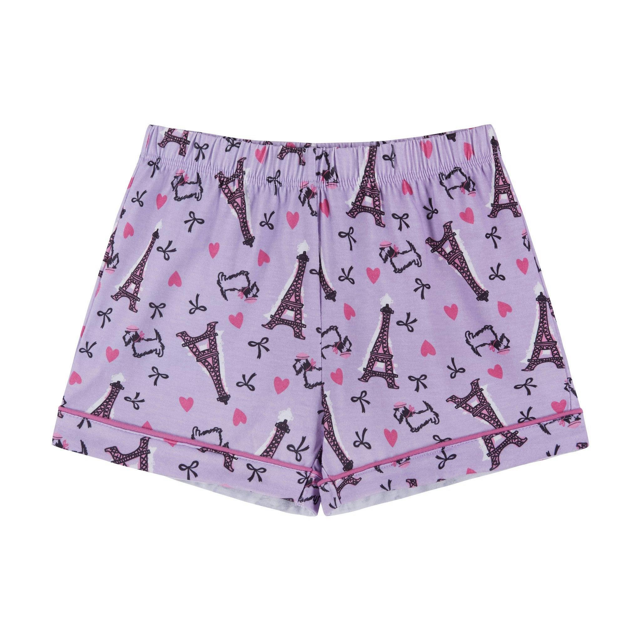 Girls Purple Print Pajama Set | Paris Hearts