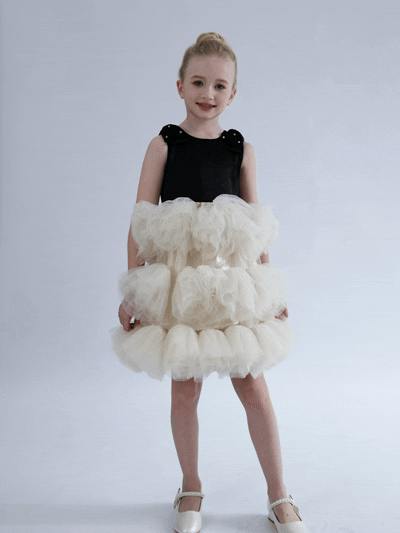 Black & Cream Celestine Ruffle Dress