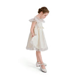 Ivory Riverelle Lace-Trim Puff Sleeve Dress