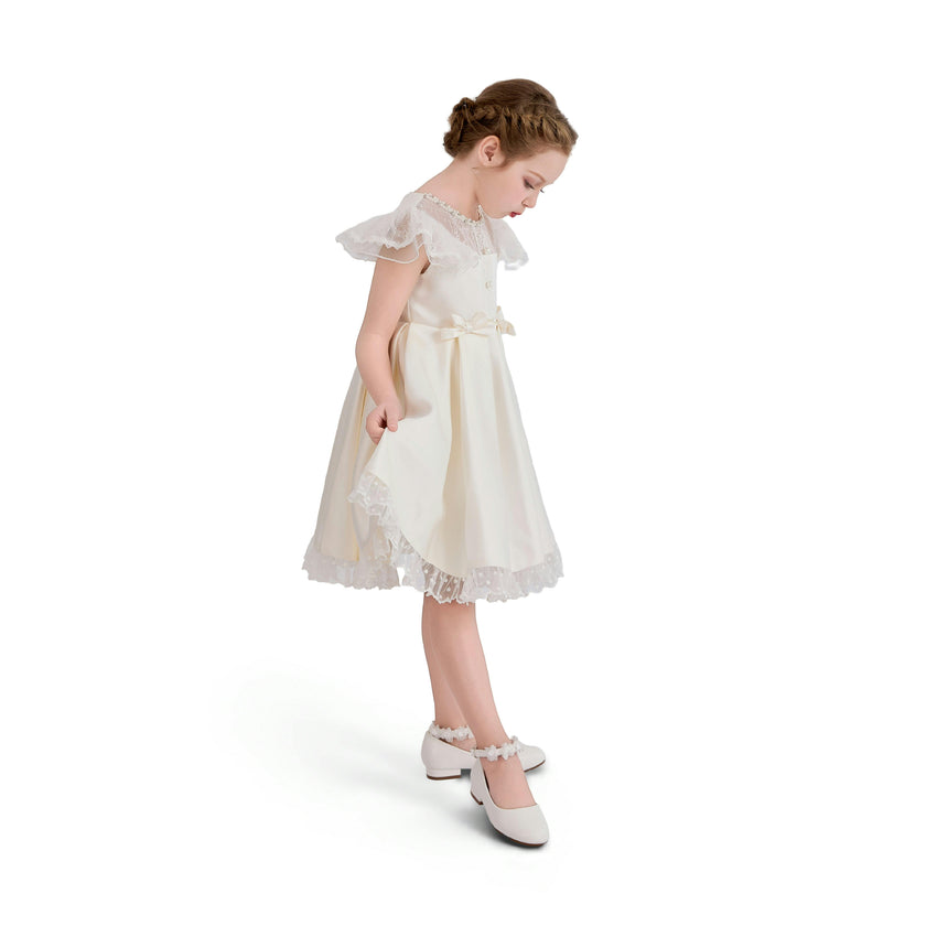 Ivory Riverelle Lace-Trim Puff Sleeve Dress