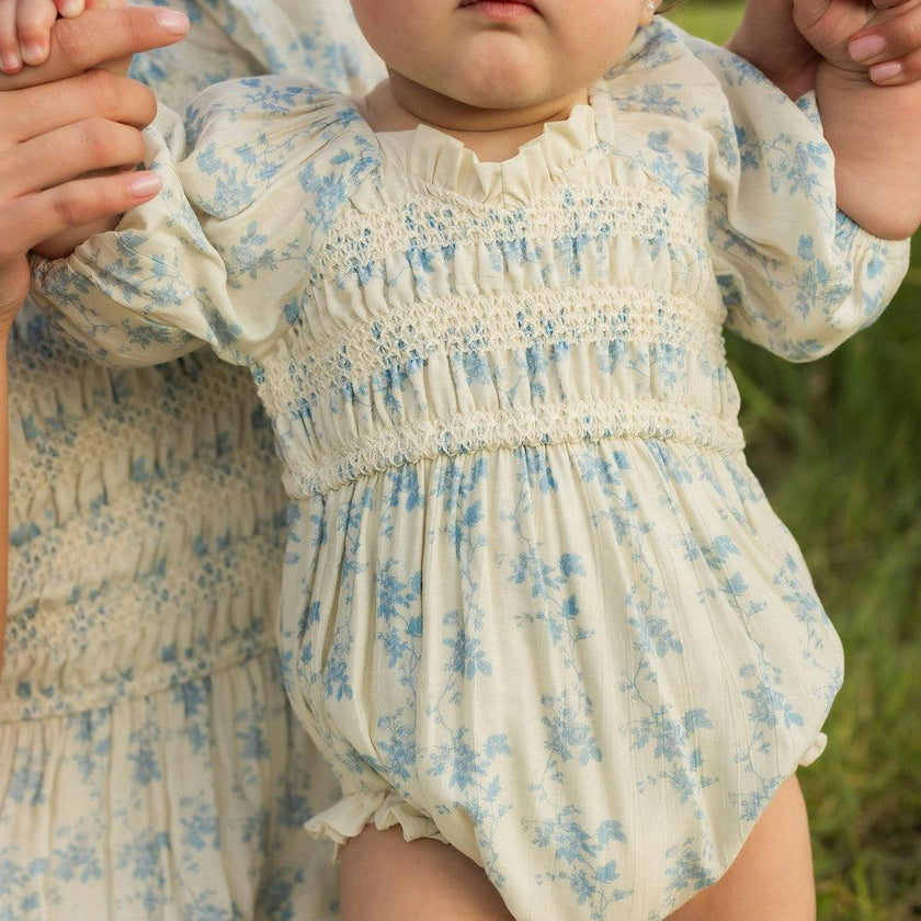 Baby Roselyn Romper in Ivory Porcelain Fleur