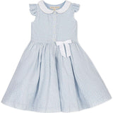 Ruffle Sleeve Linen Dress with Peter Pan Collar, Blue