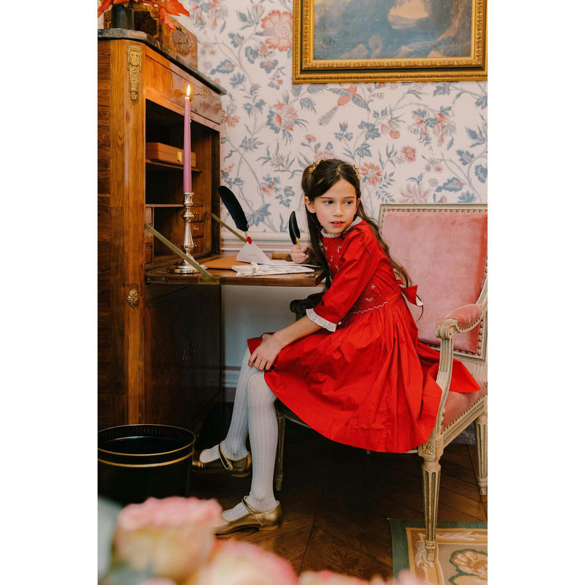 Luna Red Long Sleeve Smocked Dress