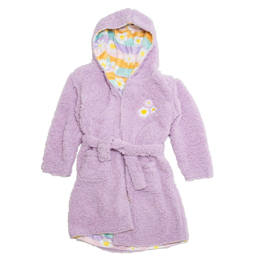 Cozy Switch Robe – Reversible Sherpa & Printed Mink Robe with Appliqué, Happy Daisy Stripes